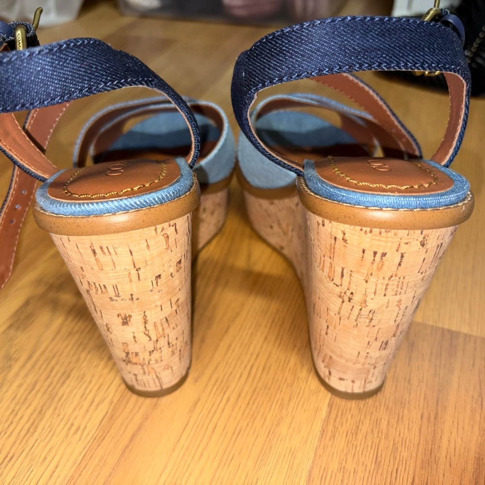 Coach Two-Tone Denim Wedge Sandals - Light & Dark Blue - Picture 3 of 7